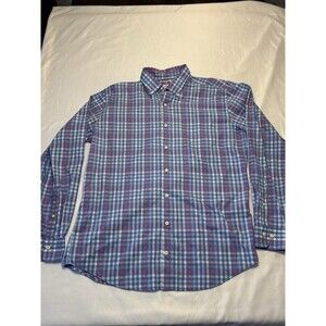 Peter Millar Blue Pink Plaid Checkered Print Long Sleeve Button Down Shirt Large